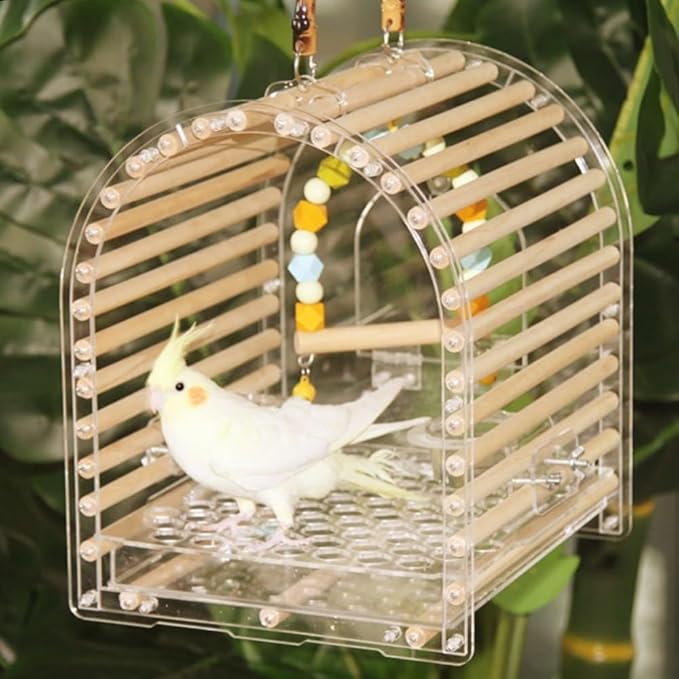 Birdcage Flat Top Acrylic Bird Cage Portable Breathable Ornamental Outdoor Bird Cage Easy to Clean and Assemble(Small)