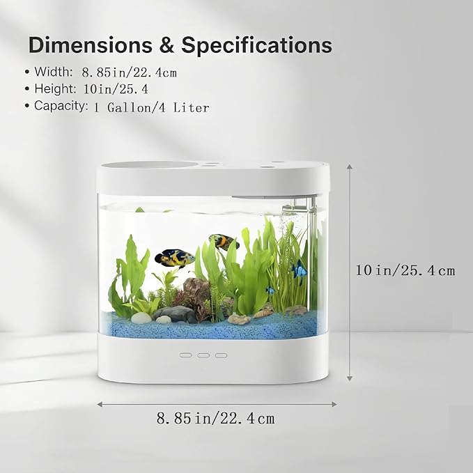 1.5 Gallon Betta Fish Tank with Filter & 7-Color LED Light, Self-Cleaning Aquarium Starter Kit with HD Acrylic, Quiet for Kids Beginners, Home Office Desktop Decoration.