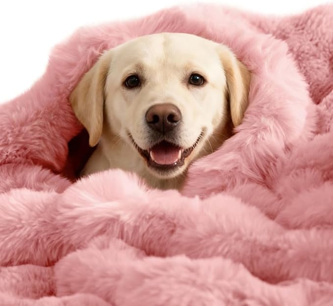 Dog Blanket Self-Warming Throw for Medium & Large Dogs, Dual-Side Sherpa Plush, Thick Crate Bed Cover & Car Seat Mat, Anti-Static Machine Washable No Shrink, 39x30 Inch Pink