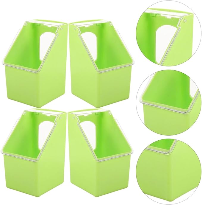 FRCOLOR 4pcs Hanging Pigeon Feeder Bird Cage Feeder with Lid Green Single Hole Bird Food Dispenser for Feeding and Watering Supplies