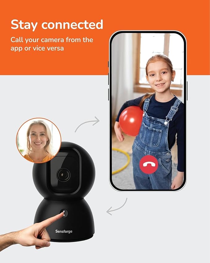 Sensforge 2.5K Indoor Pan-Tilt Dome Security Camera, AI Human & Pet Detection, 360° Coverage, Two-Way Audio, Dual-Band Wi-Fi (2.4G/5G), 64GB SD Card Included, No Monthly Fees (2, Black)