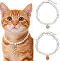 Cat Dog Sparkle Jewelry Pearl Collar Puppy Kitten Rhinestone Pendant Adjustable Charm Necklace for Small Pets Wedding Photography 2 Pack (Green and Ruby Red)
