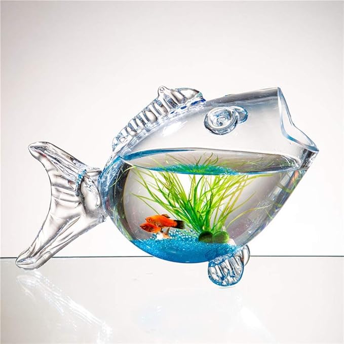 Fish Bowls Creative Fish Tank Aquarium Fish-Shaped Glass Fish Tank Goldfish Tank Living Room Turtle Tank Fish & Aquariums-S