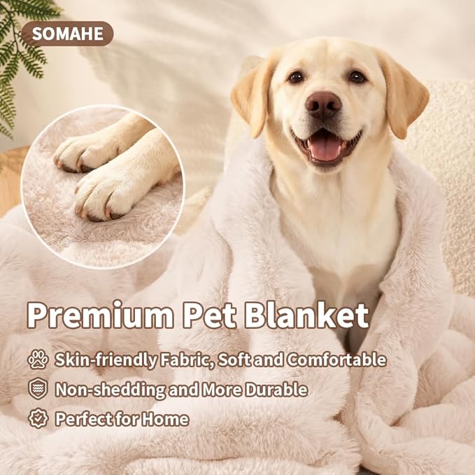 Dog Blanket Self-Warming Throw for Medium & Large Dogs, Dual-Side Sherpa Plush, Thick Crate Bed Cover & Car Seat Mat, Anti-Static Machine Washable No Shrink, 39x30 Inch White
