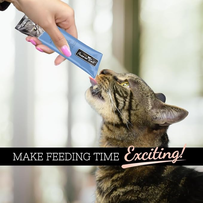 Fussie Cat Ocean Fish and Salmon Puree, lickable cat Treats, 0.5oz, 4 count Pouch Pack of 1