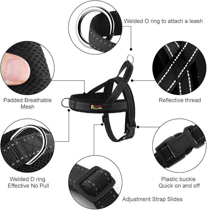 Plutus Pet No Pull Dog Harness with Breathable Mesh Padded, Adjustable Reflective Escape Proof Dog Harness, Quick Fit Dog Vest Harness for Small Medium Large Dogs(S, Black)