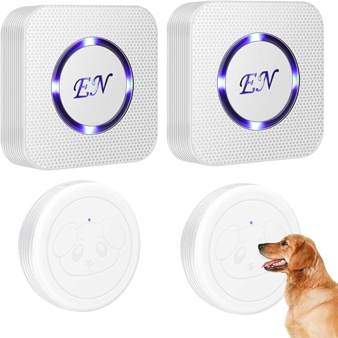 EverNary Dog Door Bell, Dog Door Bell for Potty Training, Dog Bells to Go Outside,Dog Door Bell for Dogs to Ring to Go Outside,Bells for Dog Training (2 Receiver 2 Transmitters, White)