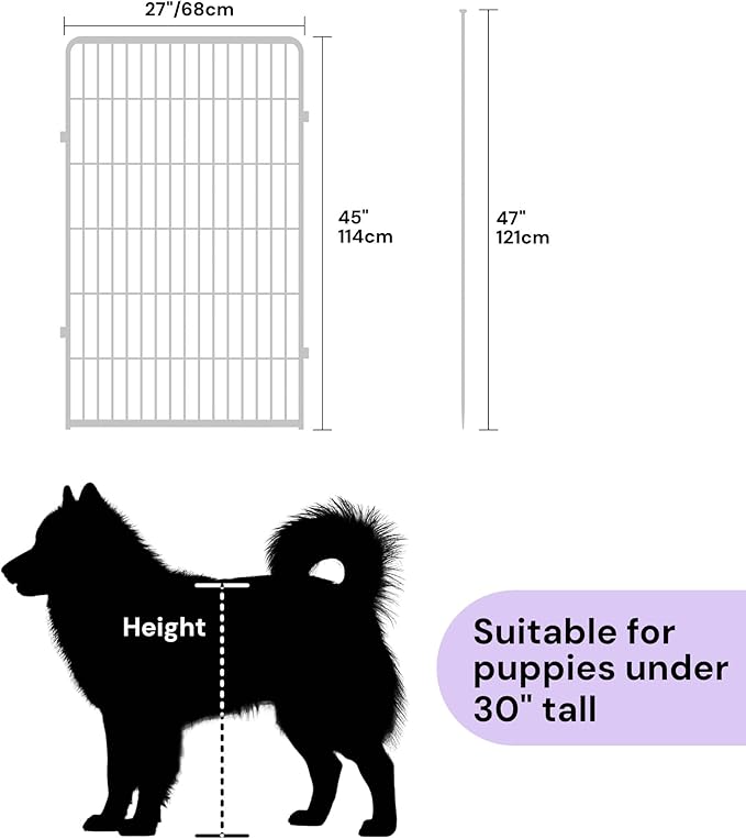 SunsGrove Indoor Dog Playpen, 45 Inch 4 Panels Play Pen for Large Dogs, Easy Setup Anti-Rust Pet Fence, White