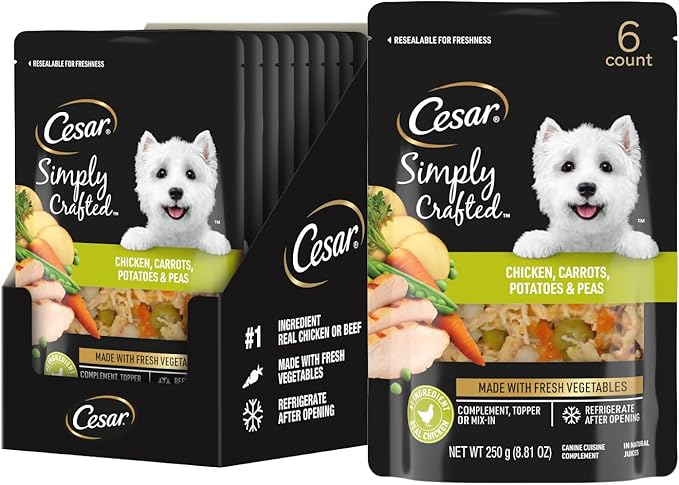 Cesar Simply Crafted Chicken, Carrots, Potatoes, & Peas Wet Dog Food Complement, 8.82 oz. Pouch (6 Count)