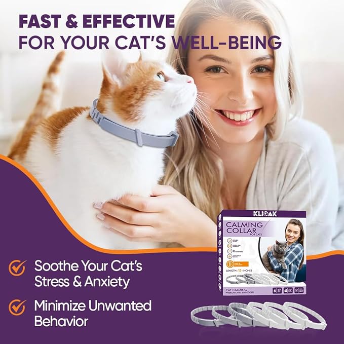 Calming Collars for Cats with Pheromones, Anxiety and Stress Relief 6 Pack Adjustable and Waterproof. Drug Free Solution Helps Reduce Spraying,Aggression and Nervous Behavior