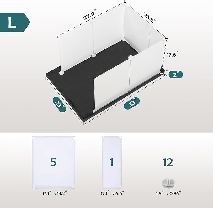 MEEXPAWS Dog Pee Pad Holder Large with Dog Litter Box Enclosure Splash Guard, Foldable Liner Base 33'' x 23'', Indoor Potty, DIY Cat Litter Box Enclosure, Litter Box with High Walls