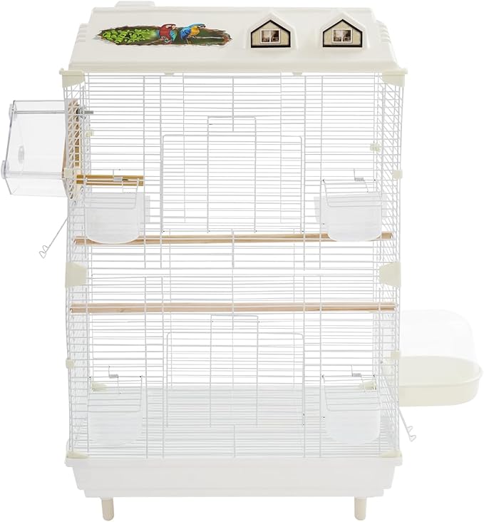 Two-Tier Bird Cage Medium Small Bird Cage Flight Cage with Stand Food Containers 30’’h Bird Cages with Pull Out Tray and Feeder Detachable Pet Flight Birdcage for Parrot Lovebirds (A)