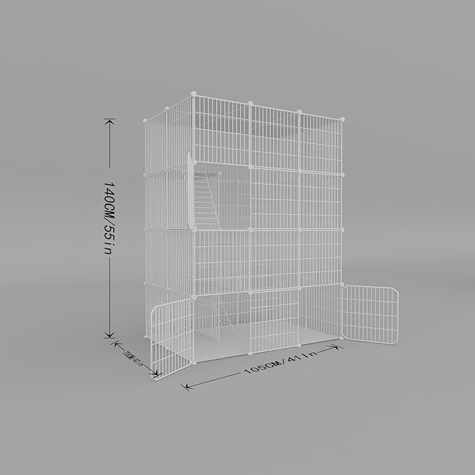 Large 4-Tier Cat Cage Indoor, DIY Cat Enclosures Detachable Metal Wire, Indoor Cat Crate Exercise Place Ideal for Kitty, Small Animals (White, 41" L x 28" W x 55" H, 7)