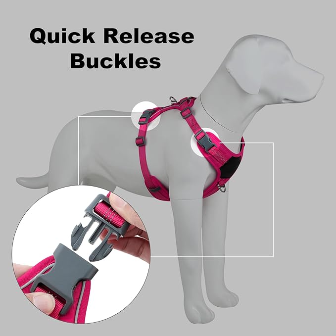 Plutus Pet No Pull Dog Harness, Release at Neck, Soft Padded, Reflective Adjustable Dog Vest Harness for Small, Medium, Large Dogs(Hot Pink, XS)