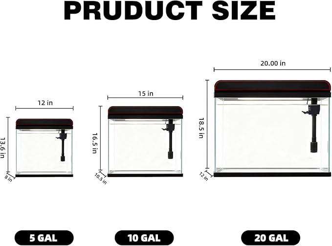 Coospider 5 Gallon Glass Fish Tank, Aquarium Starter Kit, Self-Cleaning Aquarium Kit with Ultra-Quiet Filter Pump, 3-Color LED Lights, Temp Monitoring for Fish, Shrimp, Kids Gift Idea