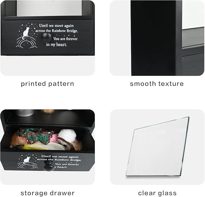 Pet Memorial Shadow Box Keepsake 9.2x13 Cat Memorial Gifts for Loss of Cat Death Sympathy Remembrance Bereavement Gift Large Pet Memory Box Frame Display Case with Deep Rainbow Bridge Drawer