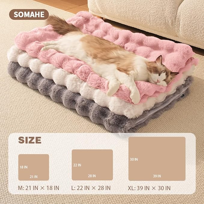 Self-Warming Cat Blanket, Dual-Side Plush Sherpa Throw with Anti-Static, Snuggle Mat for Kittens & Cats, Cozy Bed Topper for Windowsills & Couches, Machine Washable & Dryable, 21x18 Inch Pink