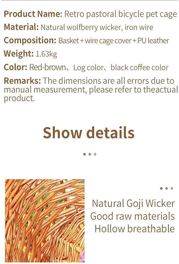 Dog Bike Basket Pet Bicycle Carrier| Natural Wicker Attachment with Protective Grille,Easy to Install Comfort Cotton Cushion,Mounting Bracket for Secure Bicycle Rear Luggage Rack for Daily Rides