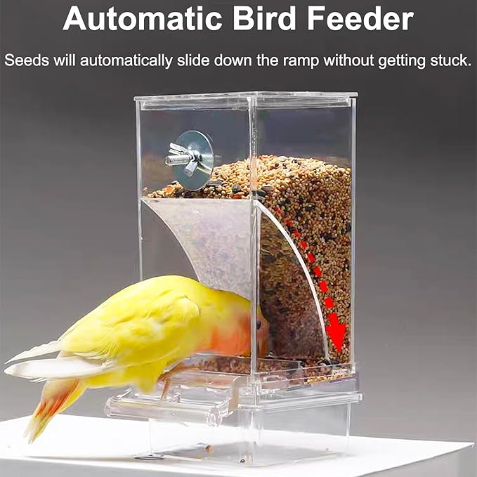 VCEPJH No Mess Bird Feeder and Water Dispenser Automatic Parrot Feeder Cage Accessories Orange Bird Drinker Parakeet Seed Dispenser with Cage Perch for Lovebirds Conures Budgies Canary Finch (Red)