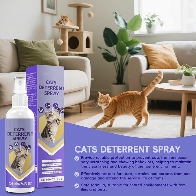 Cat Spray Deterrent - Safe Natural Formula to Protect Furniture, Garden & Stop Scratching & Marking