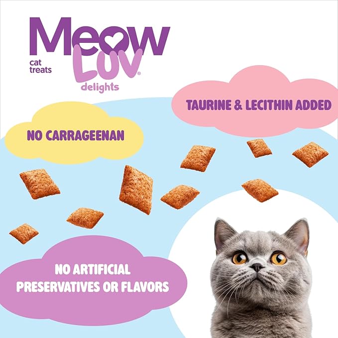 Ultra Chewy Meow Luv Delights Crunchy Cat Treats with Creamy Center - Salmon Flavor - Premium Cat Snacks - Soy-Free Recipe - Healthy Treats for Indoor Cats - 4 Pack