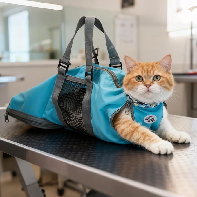Cinf Cat Nail Clipping Cleaning Grooming Restraint Bag No Scratching Biting for Bathing Nail Trimming Injecting Examining(Blue,S)