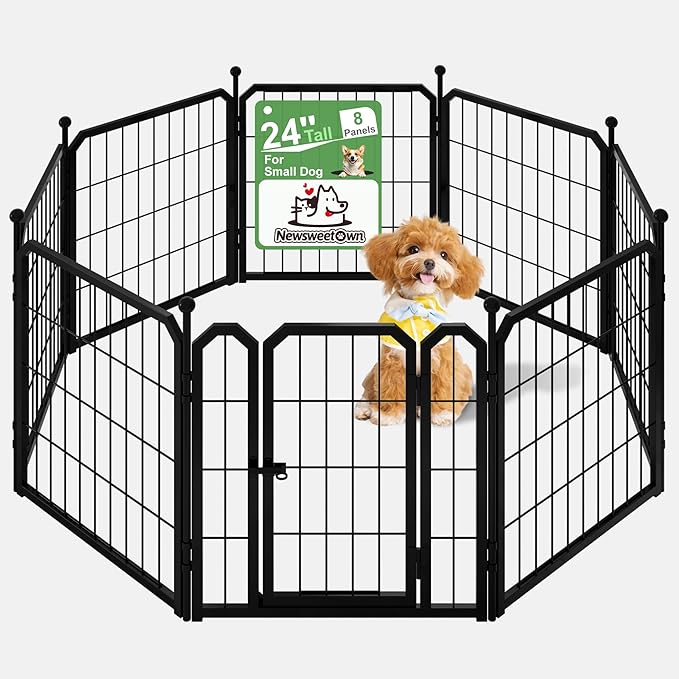 Dog Playpen for Indoor & Outdoor, 24 inch 8 Panels Metal Puppy Playpen for Puppies/Small Dogs, Portable Pet Fence for Yard, Camping, Travelling, Black