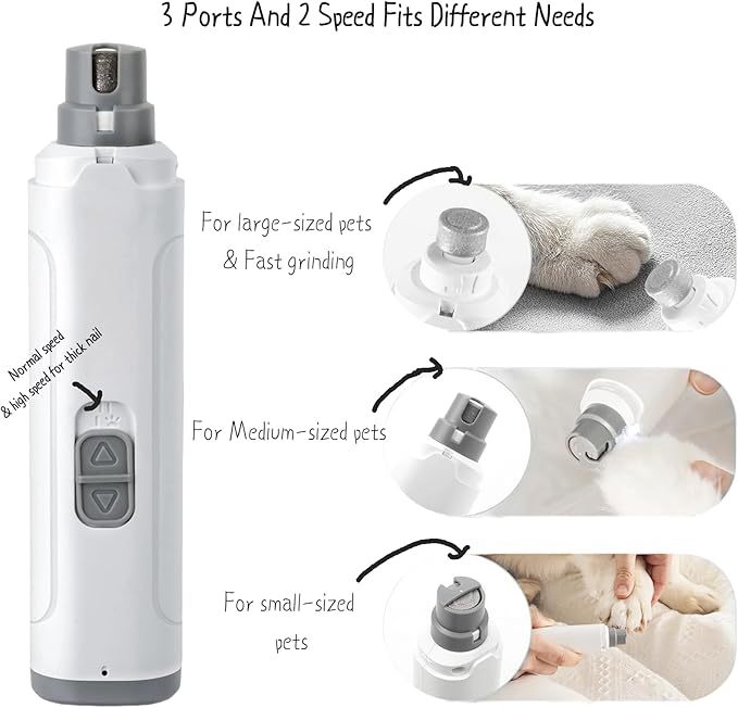 Pet Nail Grinder with LED Light, 2 Speeds & Diamond Bit Grinder - Quiet Electric Dog Nail Trimmer for Small to Large Dogs, Cats, Puppies - USB Rechargeable File for Painless Paw Care at Home