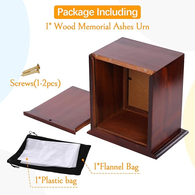 BRKURLEG Dog Urns for Ashes, Wood Pet Urn with Photo Frame, Pets Ashes Box Cremation for Cat Dog, Memorial Box for Dogs, Animal Wood Urn, Suitable for Most Pets