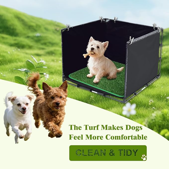High Walls Dog Pee Pad Holder with Artificial Grass-Foldable Indoor Dog Potty Tray,Waterproof Pee Pad Holder for Small to Medium Dogs,Portable Litter Box with Washable Grass Mat (Small)