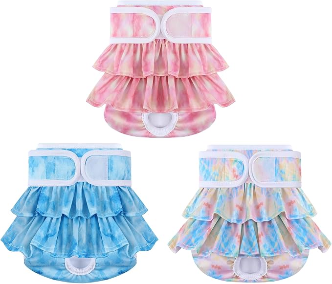 Reusable Dog Diapers Female 3 Pack Doggie Diapers for Period Heat Incontinence Puppy Training (Small, Watercolor)