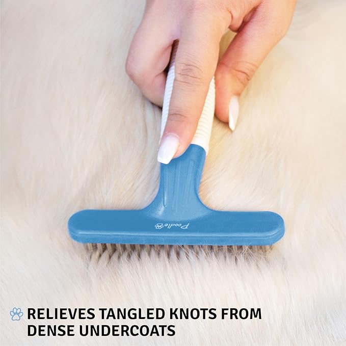 POODLIE Poodle Pet Dog Grooming Rake | Dematting Tool with Stainless Steel Shedding Comb for Pets | 2 Rows of Pins Gently Remove Loose or Tangled Hair from Undercoat (Blue)