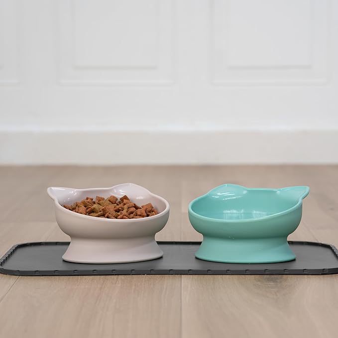 Kitty City Elevated Cat Bowls (Set of 2), Whisker-Friendly Raised Cat Food & Water Dishes, Modern Pedestal Design, Dishwasher Safe, 10.8 oz Each – Pink & Teal
