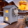Weatherproof Outdoor Cat House with Insulated Liner for Feral Multi Cats, 2 Storey Insulated Elevated Cat Shelter with Escape Door, Easy Assemble, Expansive Interior‌, Grey 34" D x 21" W x 21.5" H