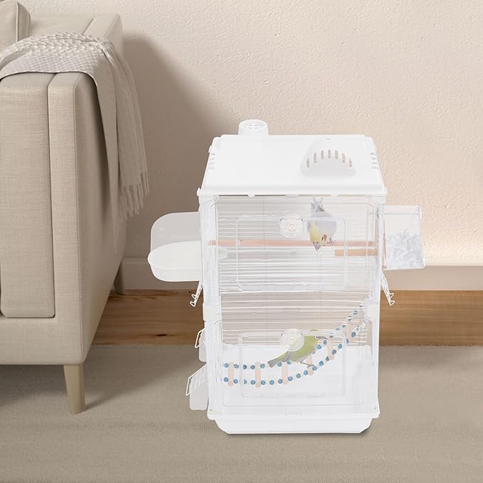 Two-Tier Bird Cage, 30 Inch Pigeons Parrot Birdcage with Safe Rotary Door Lock, White Parakeet Cage for Small to Medium Birds, Easy Access Double Doors. (C)