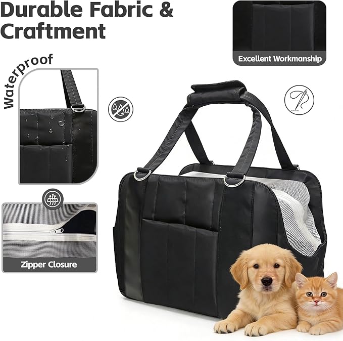Dog Purse Carrier for Small Dogs, Small Cat Purse Carrier Soft with Large Pocket, Portable Pet Carrier Tote Bag with Safe Leash (Black)