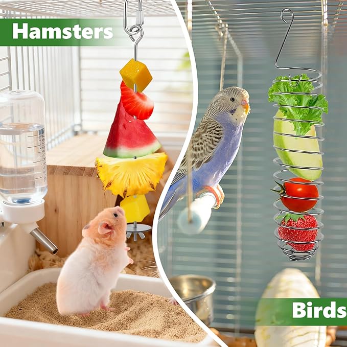 2Pcs Rat Enrichment Toys - Stainless Steel Rat Foraging Toy Treat Dispensing Slow Feeder Intelligence Enrichment Bird Fruit Vegetable Holder for Rats Cage,Parakeet Conure