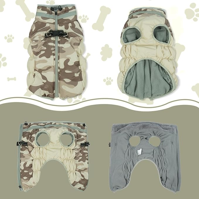 Lelepet Warm Dog Winter Coat Dog Coats for Large Dogs Waterproof Dogs Jacket with Harness Built in Reflective Cold Weather Coats Windproof Zip-Up Winter Fleece Vest Snowsuit Boxer Desert Camo XL
