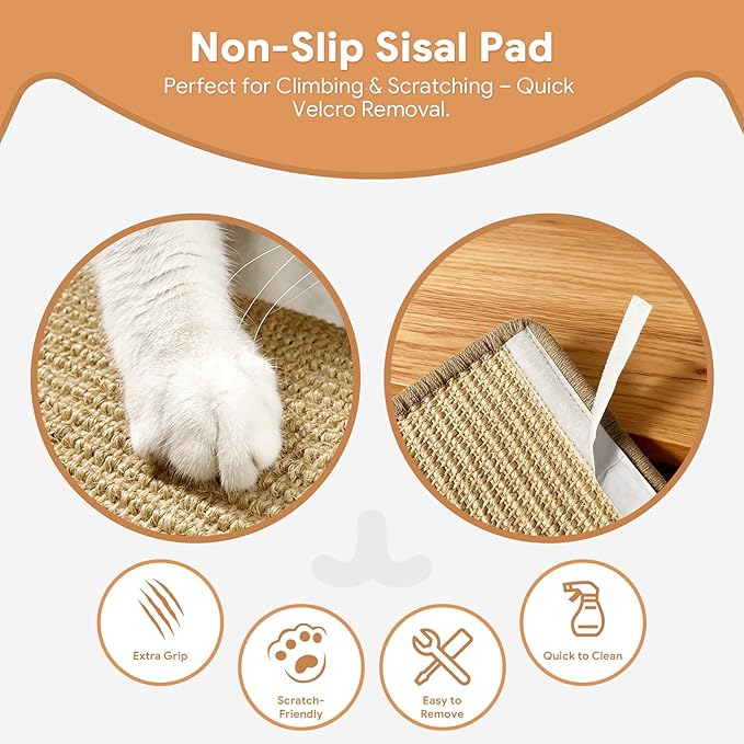 3Pcs 8"×7" Cat Wall Steps - Cat Stairs for Wall, Ladder Natural Wood with Fixtures,Turn Around or Climbing or Playing for Kittens and Adult Cats