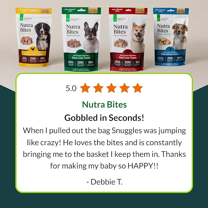 ULTIMATE PET NUTRITION Nutra Bites Freeze Dried Raw Single Ingredient Training Treats Food Topper for Dogs, 4 Ounces, Bison Liver