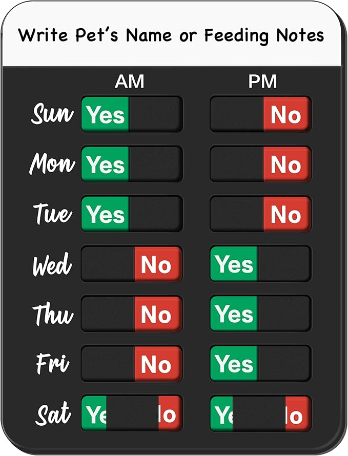 Dog Fed Sign, Dog Feeding Reminder with AM/PM Slider & Custom Notes Area, Weekly Pet Feeding & Pill Reminder Tracker for Family, Easy to Use on Fridge or Wall with Adhesive and Magnet, Pet Supplies