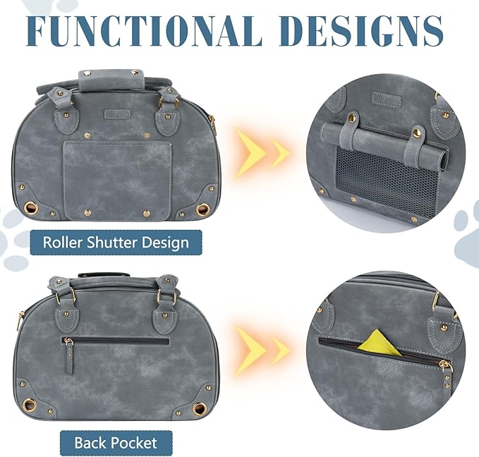 PetsHome Dog Carrier Purse, Pet Bag Bling Waterproof Premium Leather Pet Travel Portable Bag for Cat and Small Dog Home & Outdoor Small Grey