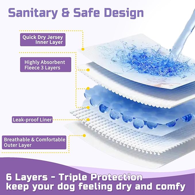 Reusable Dog Diapers Female 3 Pack Doggie Diapers for Period Heat Incontinence Puppy Training (Medium, PurpleFlower)