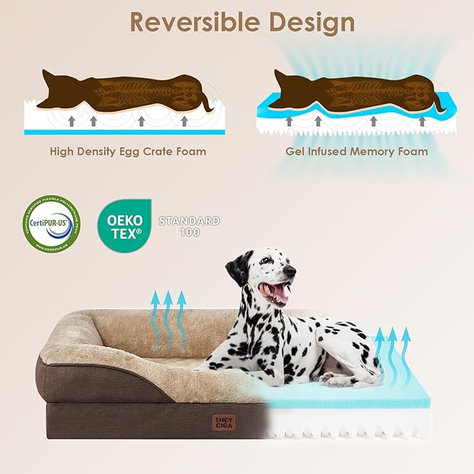 EHEYCIGA Orthopedic XL Dog Bed for Large Sized Dog, 48x35x7.5 Inch Extra Large Memory Foam Dog Couch Bed with Sides, Waterproof Liner & Washable Removable Cover, Bolster Pet Sofa, Brown