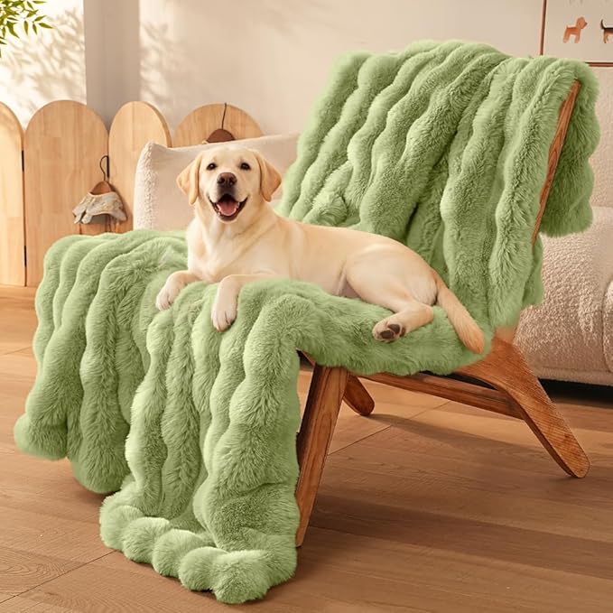 Dog Blanket Self-Warming Throw for Medium & Large Dogs, Dual-Side Sherpa Plush, Thick Crate Bed Cover & Car Seat Mat, Anti-Static Machine Washable No Shrink, 39x30 Inch Green