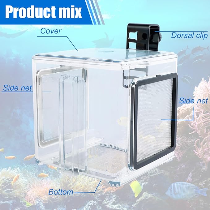 Fish Breeding Box, Acrylic Fish Isolation Breeding Hatching Box, Hanging Aquarium Hatchery Tank for Baby Fish Guppy Betta Shrimp Clownfish Freshwater Saltwater