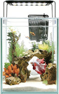 Ultra White Glass Aquarium Starter Kits 1.5 Gallon Small Fish Tank, Betta Fish Tank with LED Light, Power Filter, for Home Office Deco, 4mm Glass