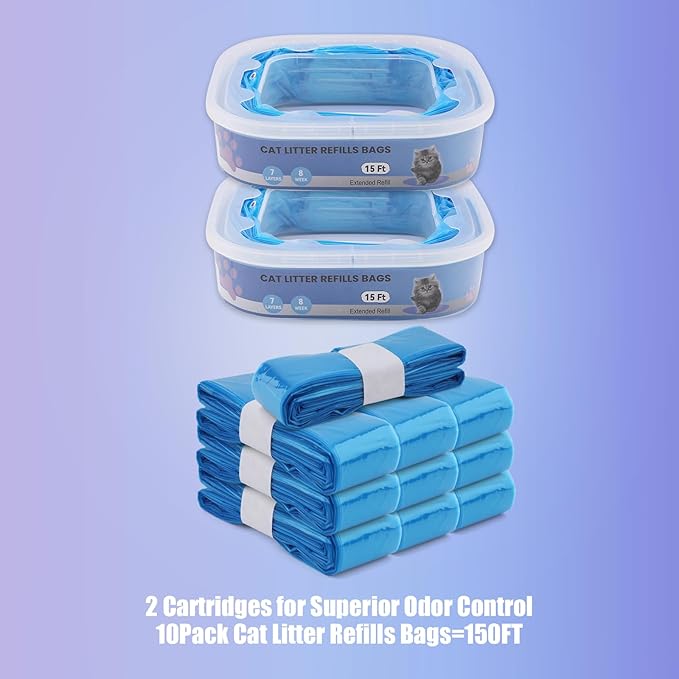 10 Pack Cat Litter Refill Bags Compatible with Your Litter Refill Cartridge,Enhanced Odor Control，Blue