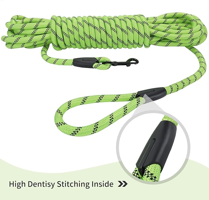 Long Dog Leash for Training 15Ft-Reflective Nylon Rope with Swivel Hook-Recall Agility Lead for Large Small Medium Dogs Outside Walking Hiking-Green Diam 1/2"