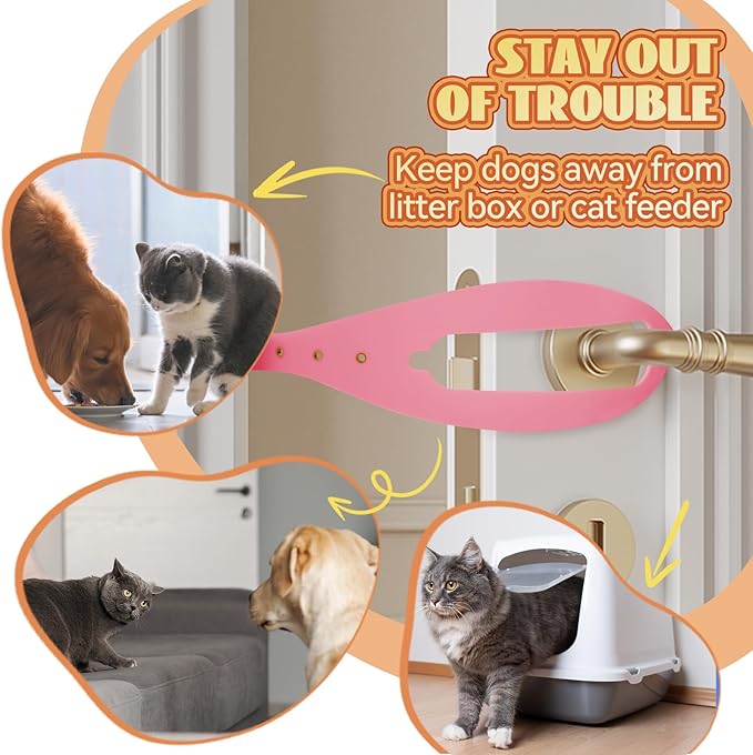 TGIOW Cat Door Latch, 1 Pcs Flex Latch, Cat Door Stopper to Keep Dog Out of Litter Box and Food, 5 Adjustable Size Strap 2.5-6" Wide, No Measuring, Easy to Install, Pink